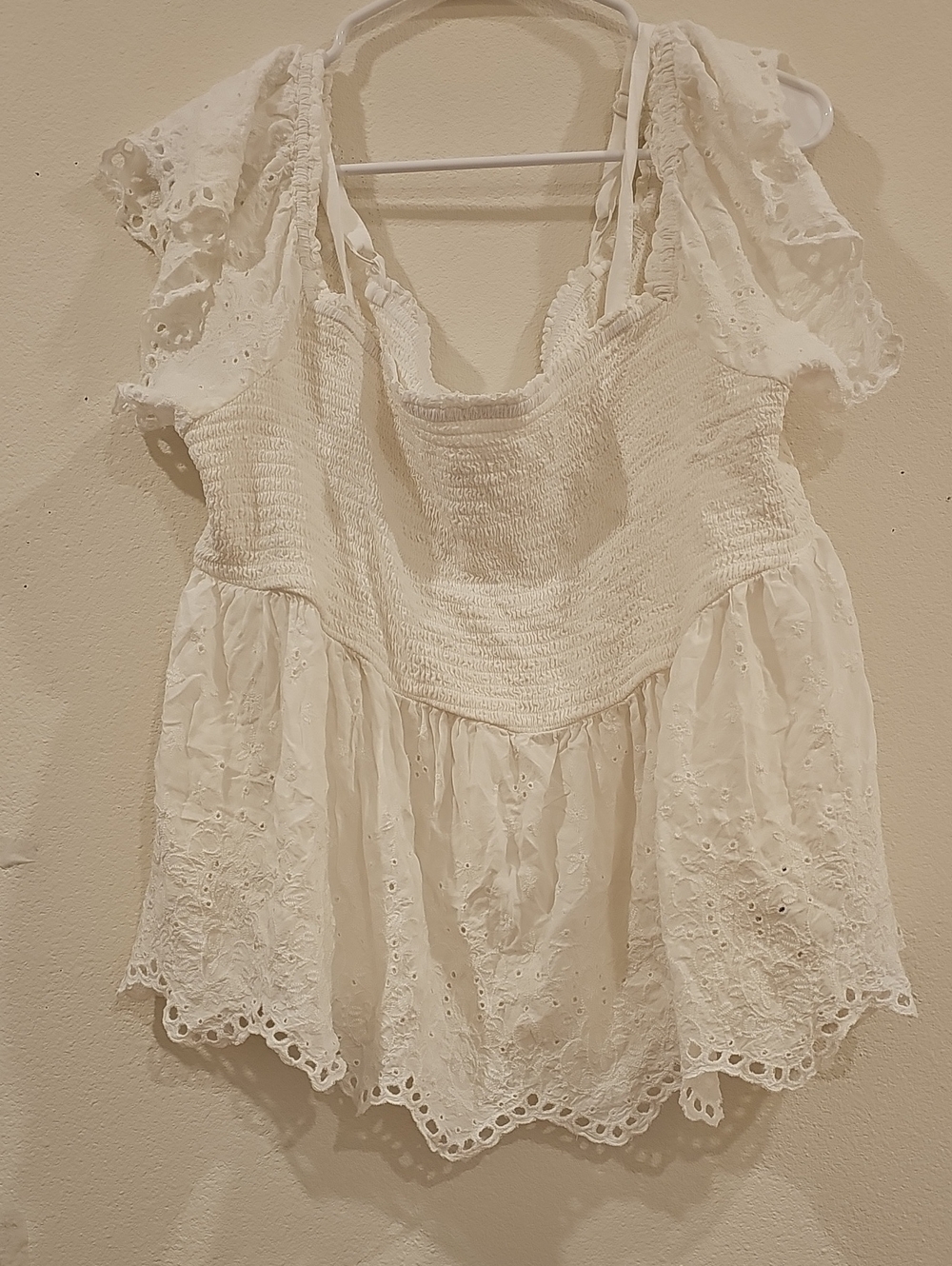torrid White Eyelet Smocked Peplum Camisole